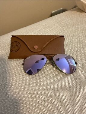 Ray-Ban Aviator Sunglasses Silver Frame with Purple Mirrored Lenses